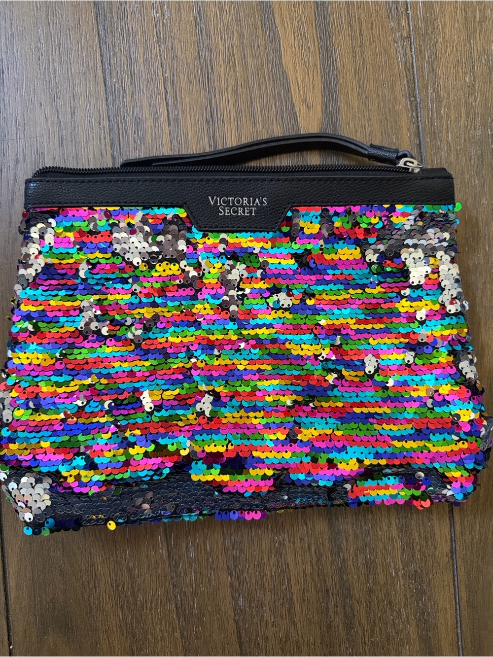 Victoria's Secret Black Multicolor Sequin Cosmetic Pouch